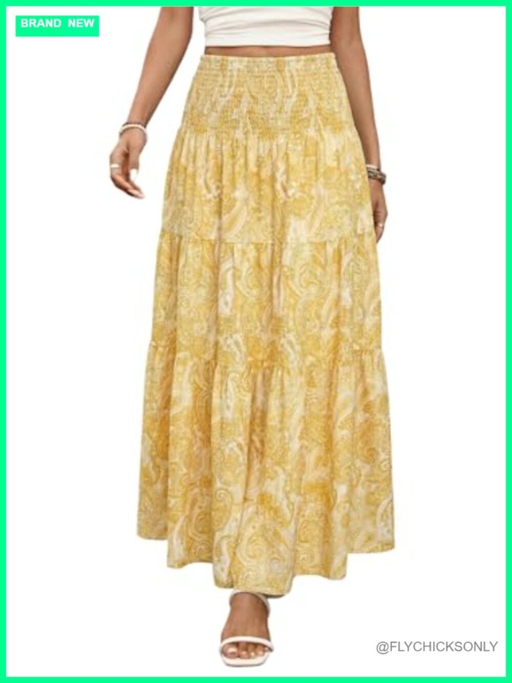 Women's Boho Tiered Maxi Skirt with Smocked Waist - Lightweight Flowy Beach